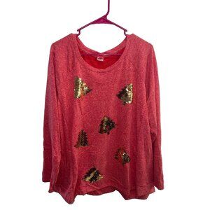 Holiday Time woman's sweater plus size 2X (20W-22W) gold sequin x-mas trees L/S